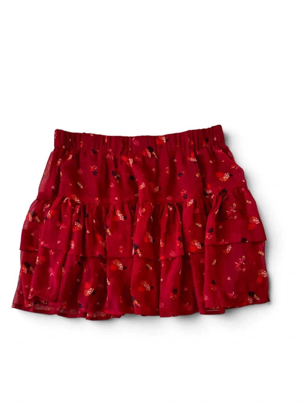 Free People Red Floral Tiered Mini Skirt